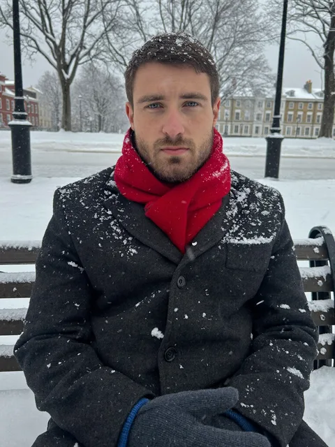 Winter Postcard: reference scene with a man